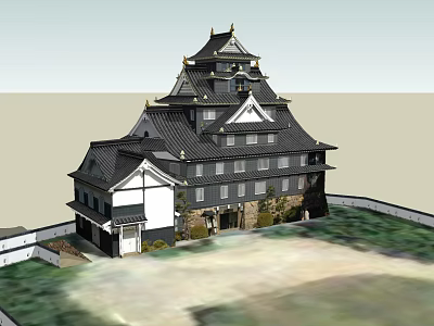 Ancient Architecture Featuring Multi Layered Structure Black Roof Overhanging Eaves And White Walls 3d model