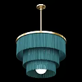 Elegant Modern Teal Tassel Chandelier With Gold Frame And Layered Design