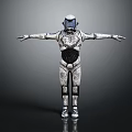 Futuristic Game Movie Character In Armored Suit With Helmet And Outstretched Arms Design