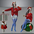 Kids in Christmas Costumes with Reindeer Antlers Red Sweaters Blue Tights and Festive Decorations