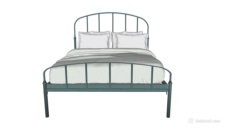 Modern Double Bed with Metal Frame Curved Headboard and White Bedding 3d model