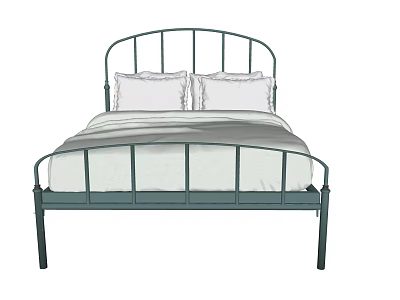 Modern Double Bed with Metal Frame Curved Headboard and White Bedding 3d model