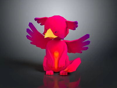 Pink Fantasy Creature With Purple Gradient Wings And Orange Glowing Belly Sitting On Dark Background 3d model