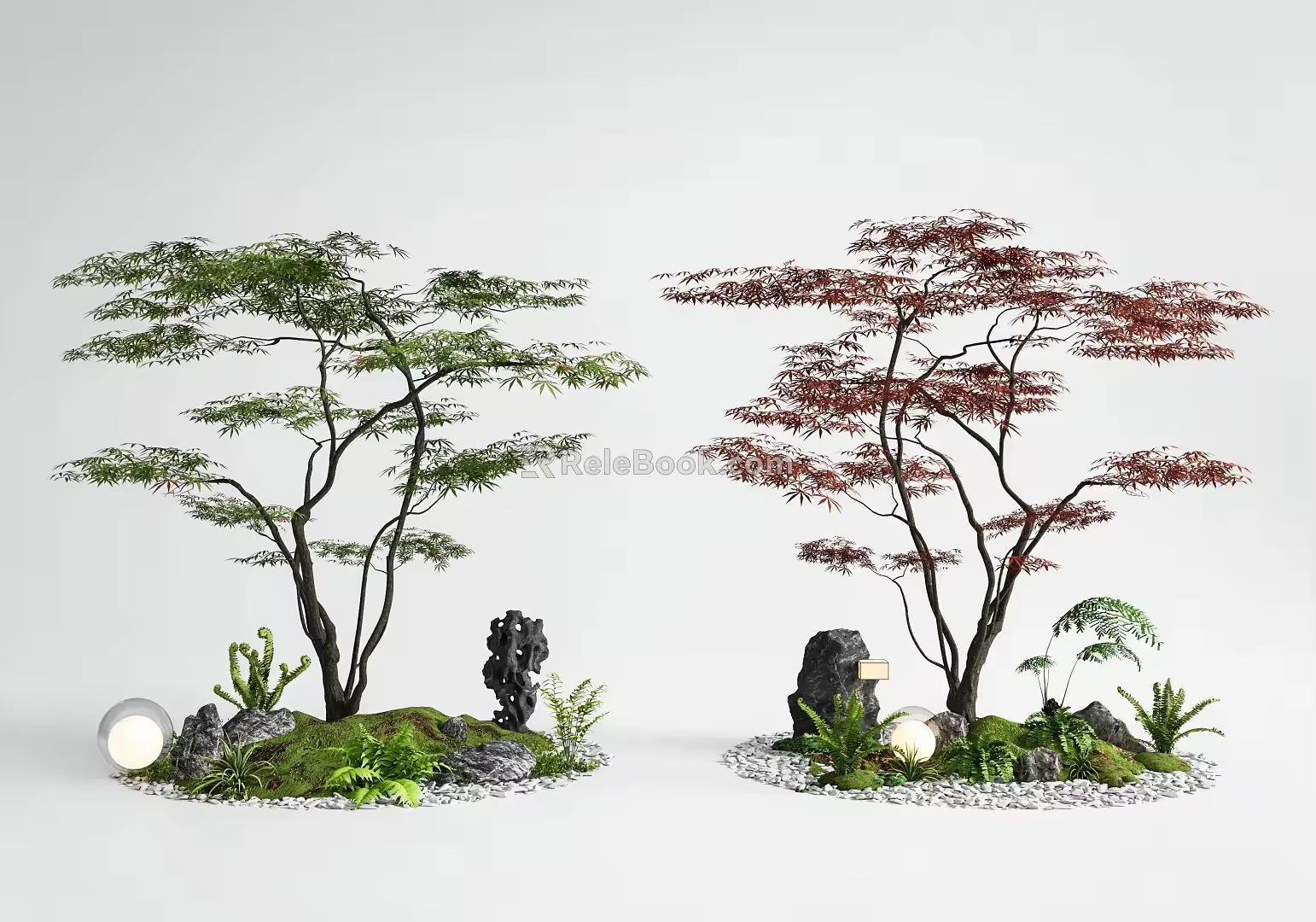 Red maple landscape tree courtyard sketch red maple chicken claw maple stone 3d model