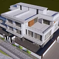 Modern Semi Detached Villa with Large Glass Windows Balcony Flat Roof Design and Green Lawn