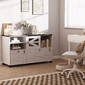 Modern White And Dark Console Cabinet With Drawers Open Shelves And Decorative Books Vase
