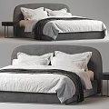 Modern Double Bed Design With Grey Headboard White Sheets Black Blanket And Nightstand 3d model