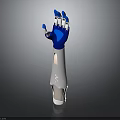 Modern Robotic Mechanical Arm With Blue Hand And White Limb Components