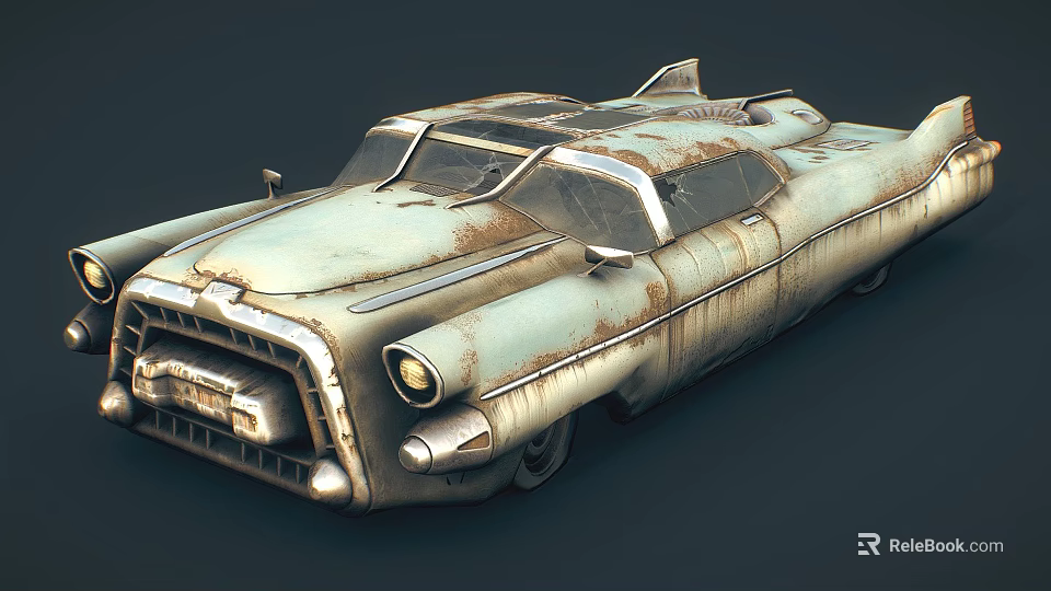 Rusty Vintage Car Featuring Classic Design Weathered Exterior And Old Headlights 3d model 