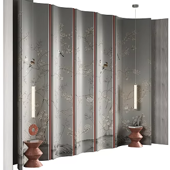 New Chinese bedside background wall 3d model