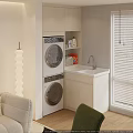 Modern Balcony Cabinetry Design With Washing Machine Dryer And Storage Area