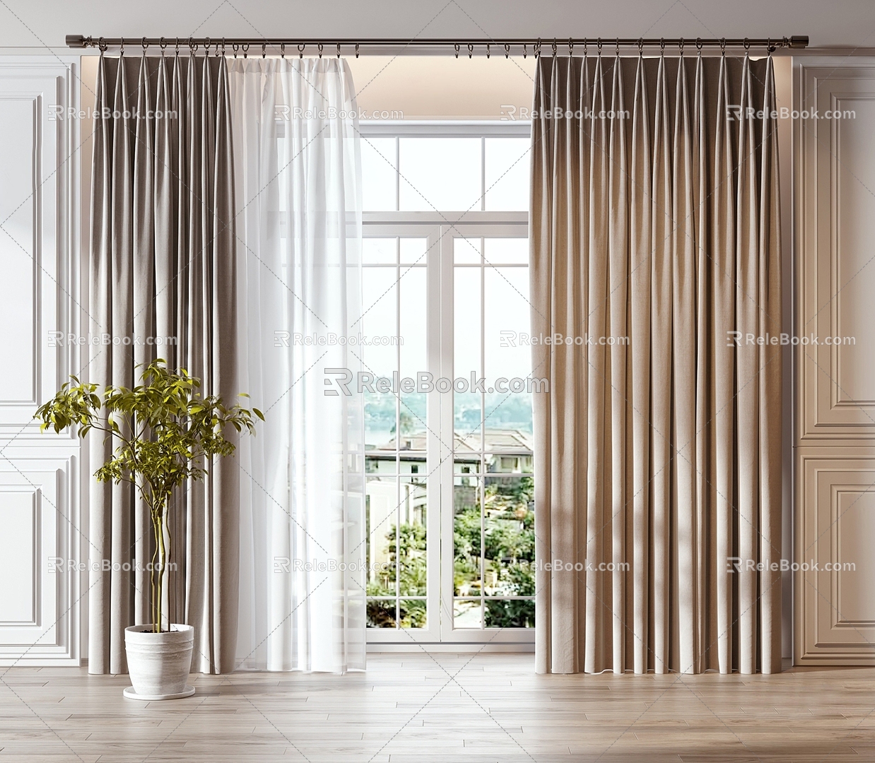 Modern Curtain Roman Rod Simple Curtain Gauze Curtain 3d model