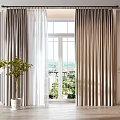 White Sheer And Beige Large Window Curtains With Decorative Walls Green Plant Outdoor View
