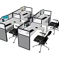 Multiple Office Cubicles With Workstation Desks Computer Monitors And Black Chairs 3d model