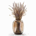 Round Brown Transparent Glass Vases With Dried Lavender And Pampas Grass