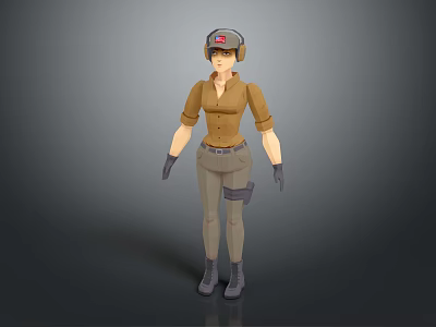 Game Character With Brown Shirt Gray Pants Headset And Gloves Outfit Design 3d model