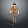 Game Character With Brown Shirt Gray Pants Headset And Gloves Outfit Design