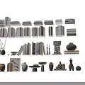 Stylish Books Magazines Shelf Display With Vases Sculptures Frames And Art Pieces