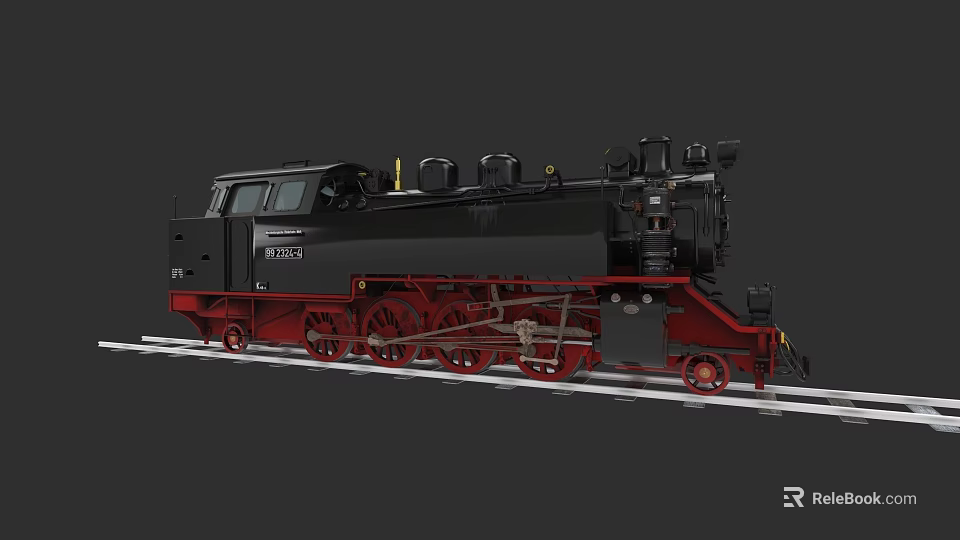 Vintage Black And Red Steam Train With Large Wheels On Tracks 3d model 
