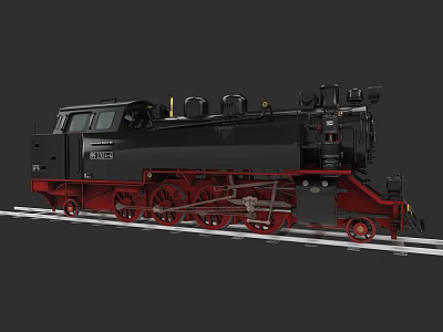 Vintage Black And Red Steam Train With Large Wheels On Tracks 3d model