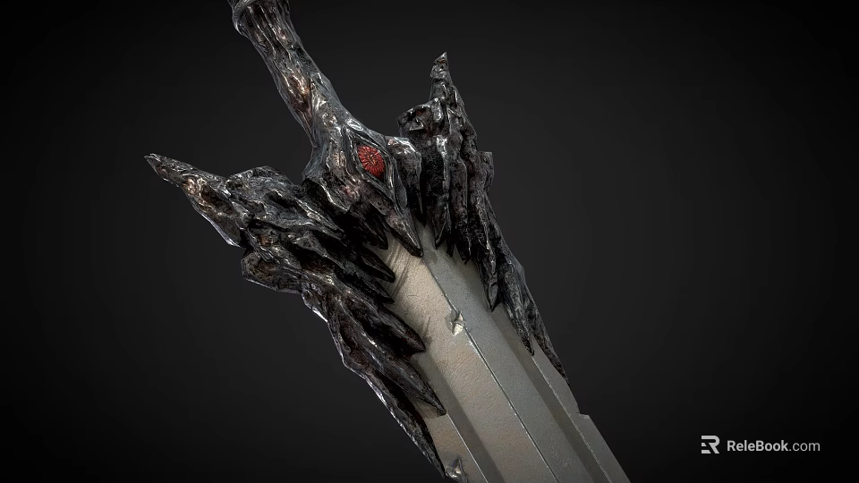 Dark Fantasy Sword Featuring Intricate Hilt Red Gemstone And Sharp Metallic Blade 3d model 