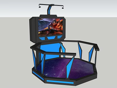 Interactive Gaming Pod With Large Screen Visuals Octagonal Platform Starry Base Blue Accents Top Lights 3d model