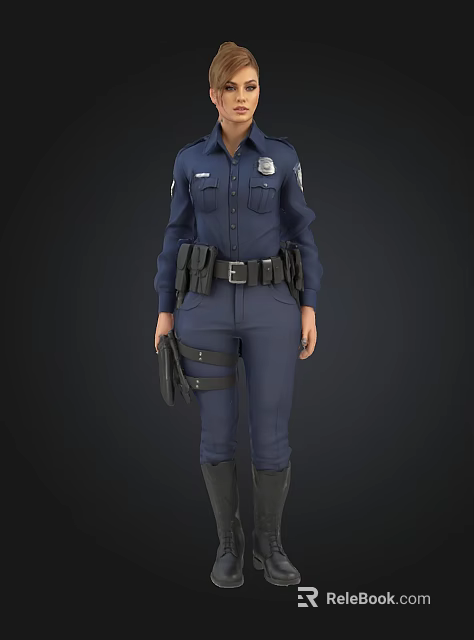 Police Officer In Blue Uniform With Badge And Utility Belt Equipment 3d model 