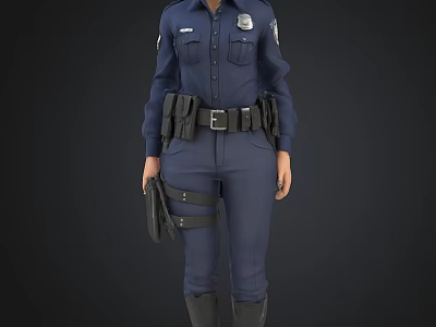 Police Officer In Blue Uniform With Badge And Utility Belt Equipment 3d model