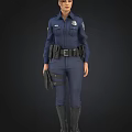 Police Officer In Blue Uniform With Badge And Utility Belt Equipment