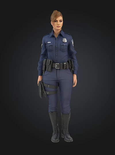 Police Officer In Blue Uniform With Badge And Utility Belt Equipment 3d model