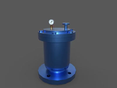 Heavy Duty Blue Cylindrical Industrial Equipment with Pressure Gauge Top Knob and Flange Base 3d model