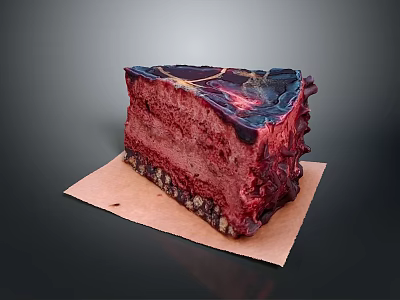 Decadent Red Cake Slice With Marble Swirl And Crunchy Nut Base 3d model
