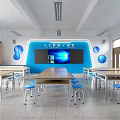 School AI Computer Room Interior With Blue Decor And Desks 3d model