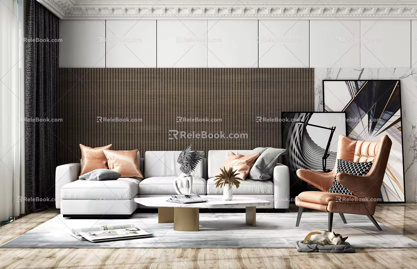 Light Luxury Sofa Coffee Table Combination Simple 3d model
