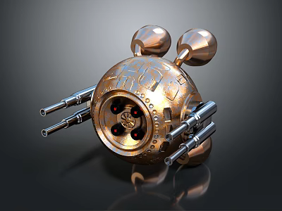 Golden Smart Machine With Spherical Structure And Multiple Metallic Barrels Design 3d model