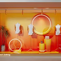 Fashion Clothing Store Window Display With White Mannequins Circular Light Rings And Potted Plant