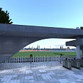 School Entrance Gate With Gray Stone Arched Design Emblem White Fence Trees And People