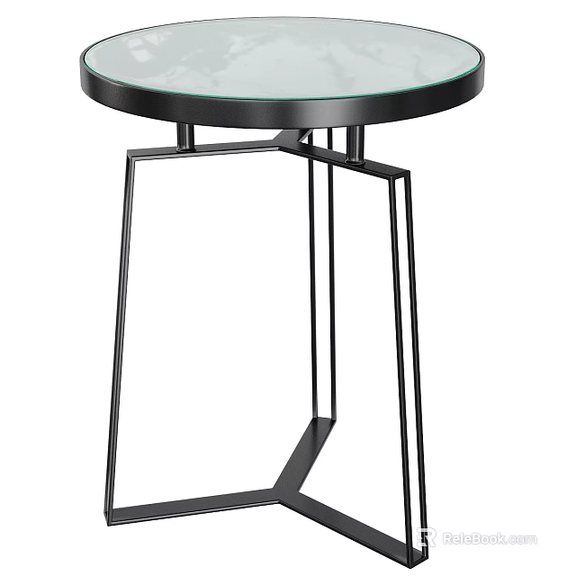 Modern Round Dining Table With Glass Top And Metal Frame Design 3d model 