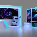 Modern Commercial Equipment Display Stand With Robotic Arm Large Screen And Blue Lighting