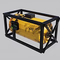 Yellow Gas Cylinder in Black Metal Frame with Electronic Device and GAS Label