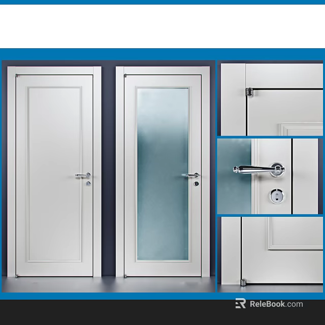 Modern White Swing Doors With Frosted Glass Panel And Silver Metal Handle Design 3d model 