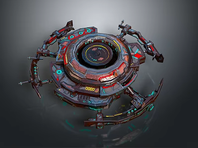 Futuristic Sci Fi Mechanical Device With Circular Structure And Glowing Metallic Accents 3d model