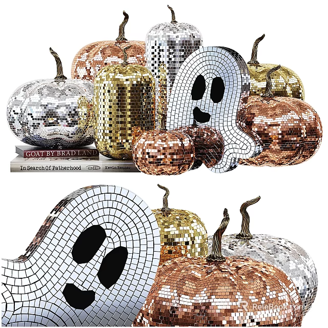 Sparkling Sequin Pumpkin And Ghost Decorations For Halloween Festive Decor Items 3d model 