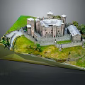 Cartoon Castle Scene Model With Towers Walls Grassland Path And Trees