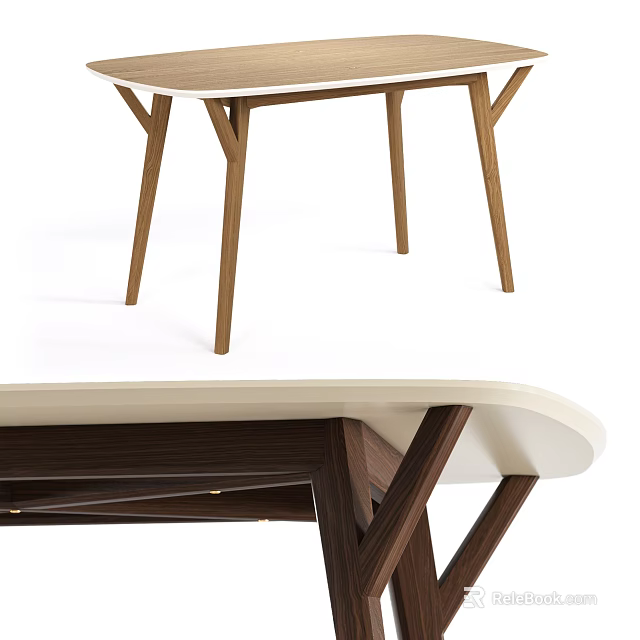 Modern Office Desk With Wooden Legs And Smooth White Tabletop Design 3d model 