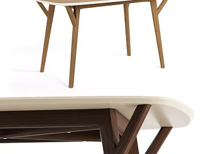 Modern Office Desk With Wooden Legs And Smooth White Tabletop Design 3d model