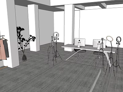 Clothing Store Interior With Clothing Racks Mirrors Lighting Plants And Display Tables 3d model