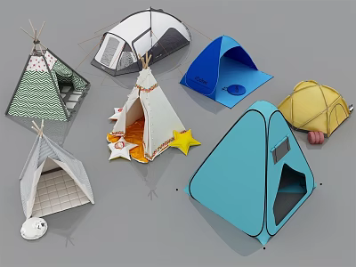 Various Colorful Camping Tents With Tipi And Dome Designs And Star Decorations 3d model