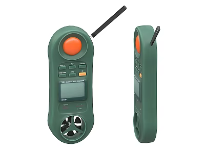 Handheld Industrial Measuring Device With Green Casing Orange Button And Digital 3d model