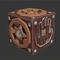 Red Decorative Cube Lifestyle Accessory With Gear Design Metal Accents And Palm Pattern
